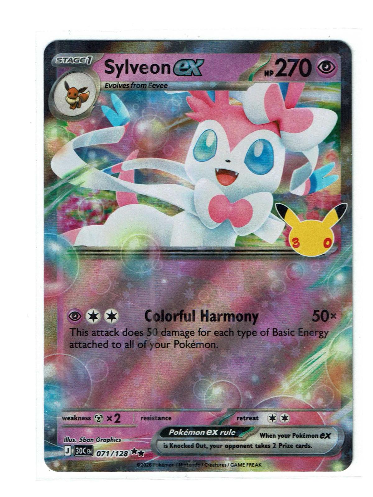 Sylveon ex 071/128 Holo Double Rare ME: 30th Celebration Pokemon Near Mint