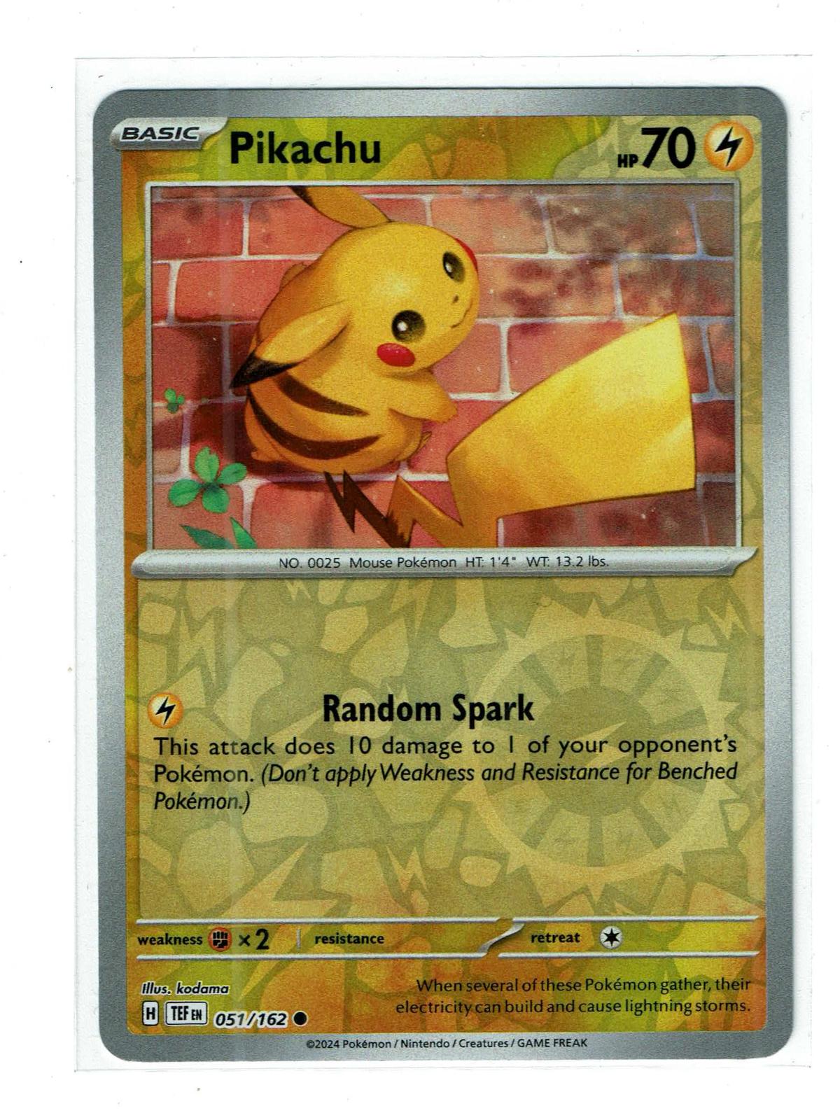 Pikachu 051/162 Common Temporal Forces Pokemon Reverse Holo Near Mint