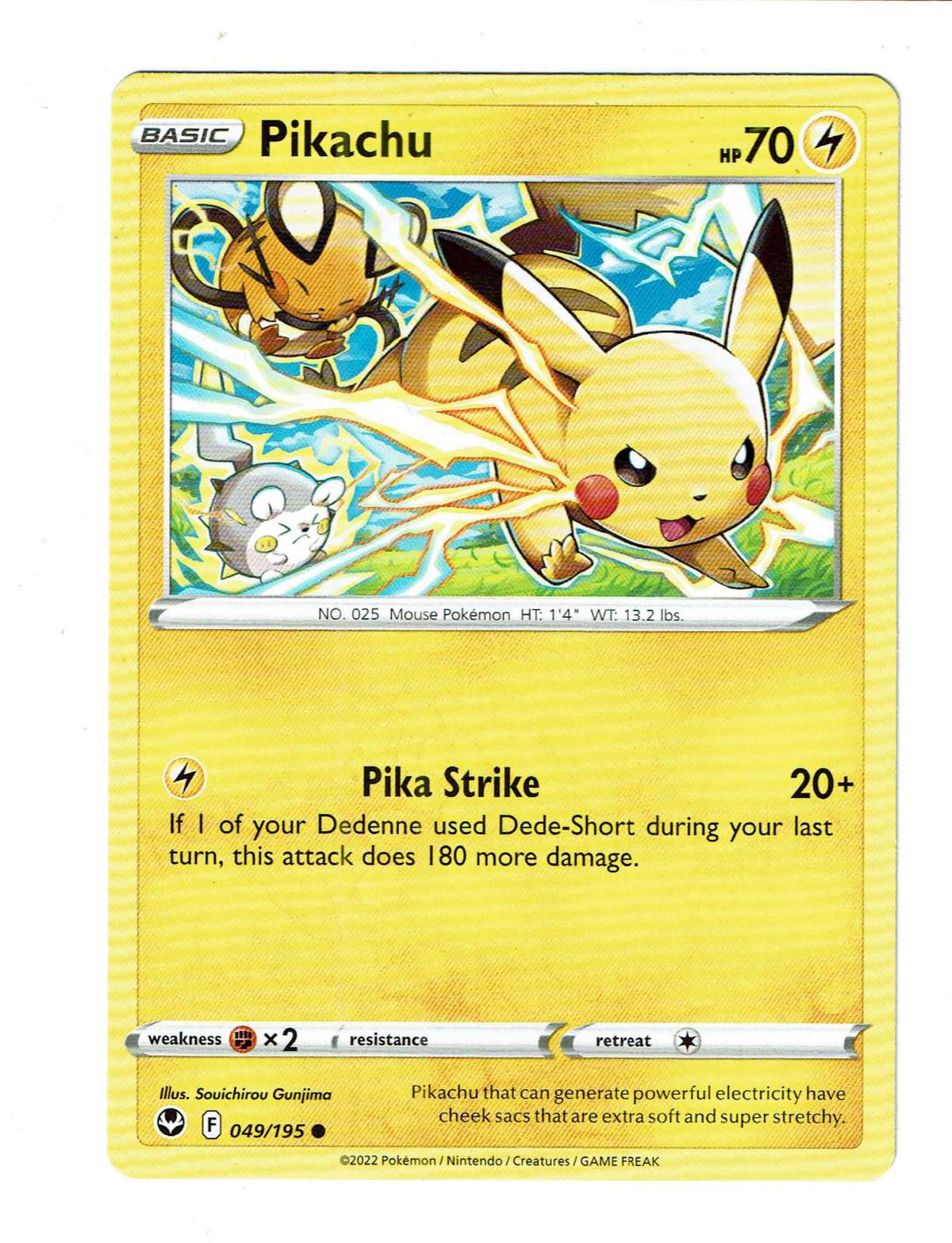 Pikachu 049/195 Common Silver Tempest Pokemon Near Mint