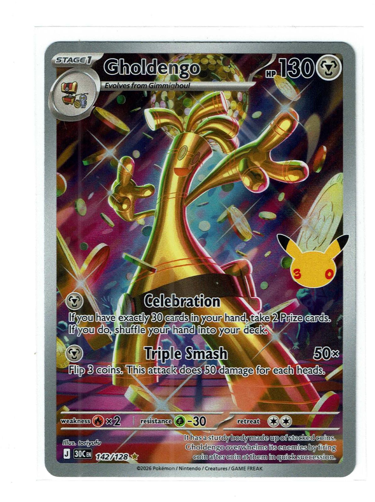 Gholdengo 142/128 Illustration Rare ME: 30th Celebration Pokemon Holo Near Mint