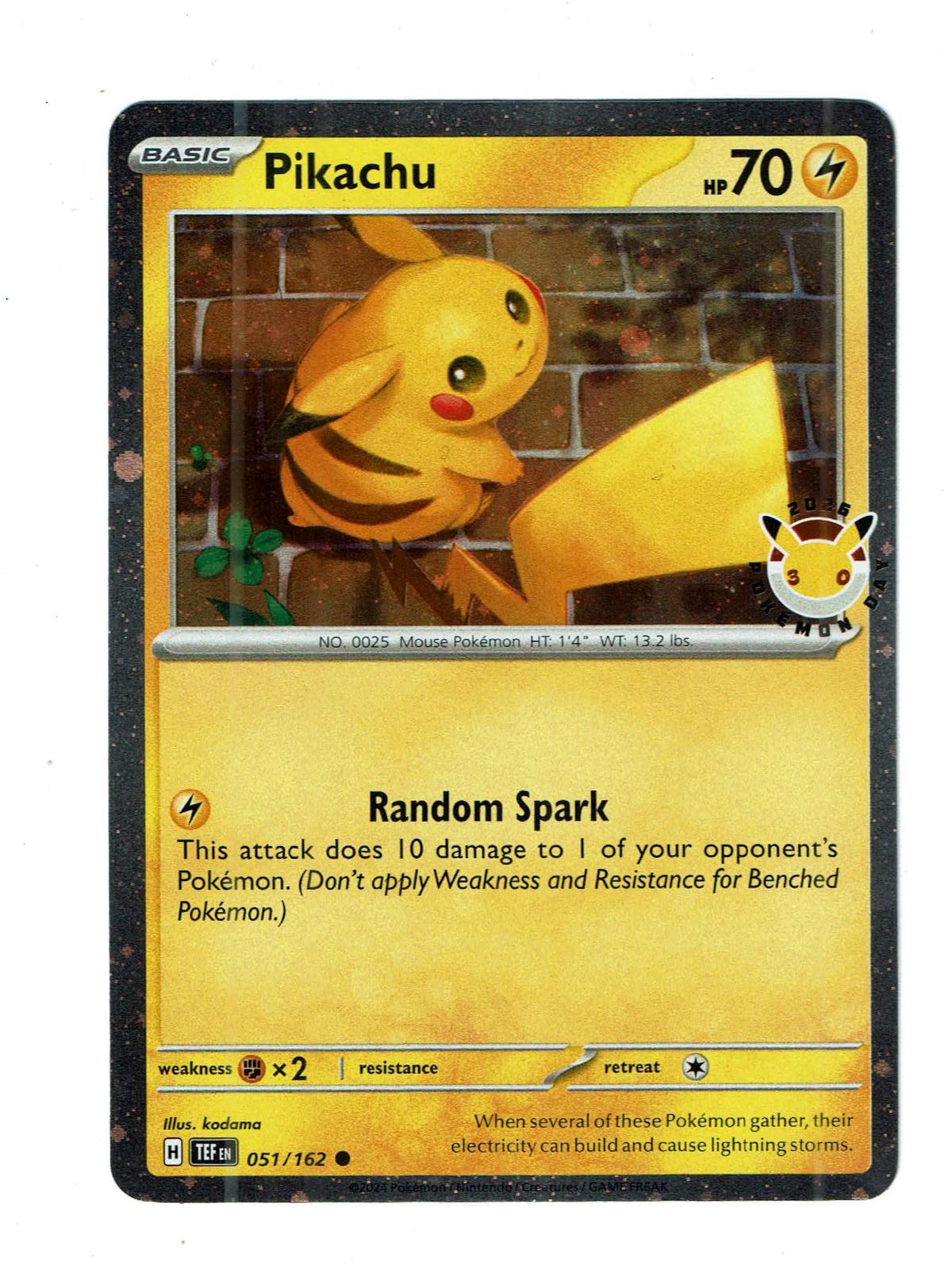 Pikachu 051/162 Common Temporal Forces Pokemon Near Mint