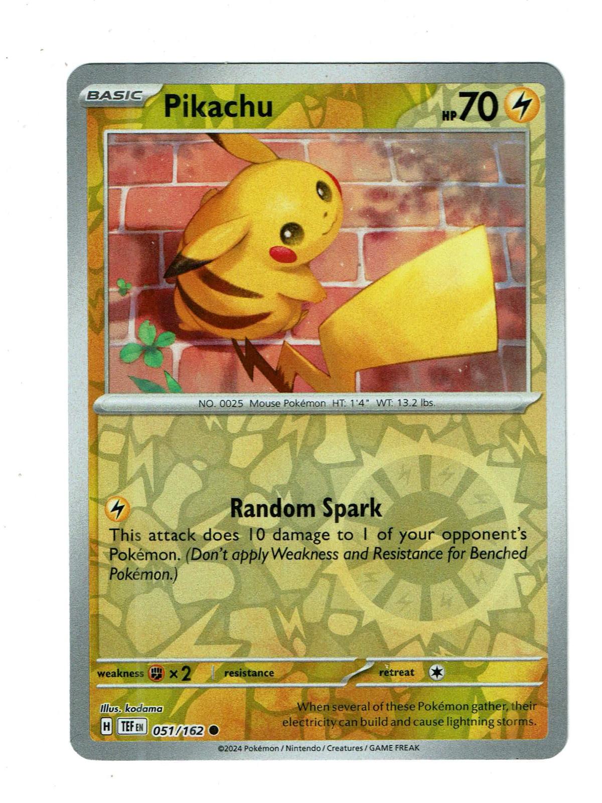 Pikachu 051/162 Common Temporal Forces Pokemon Reverse Holo Near Mint